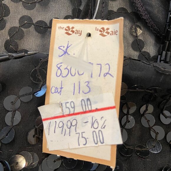 NWT Vintage Principles Black Cocktail Dress Silk Sequin Short Sleeve Sheer Back - Picture 7 of 16